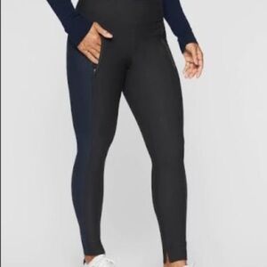 Athleta Stellar Tight Black and Blue Athletic Leggings with Side Pockets Size S
